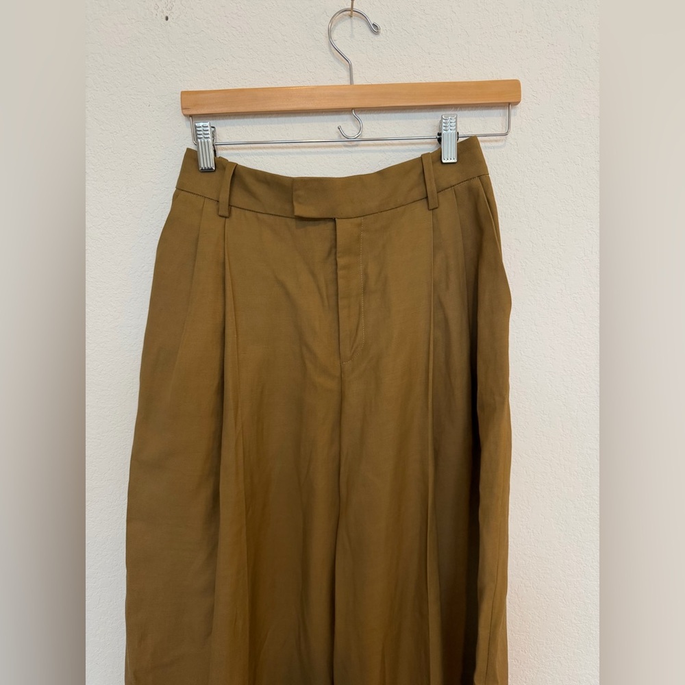 Partow Trousers Jimson Linen Blend Wide Leg Pleated Brown Size 4 - Picture 7 of 10